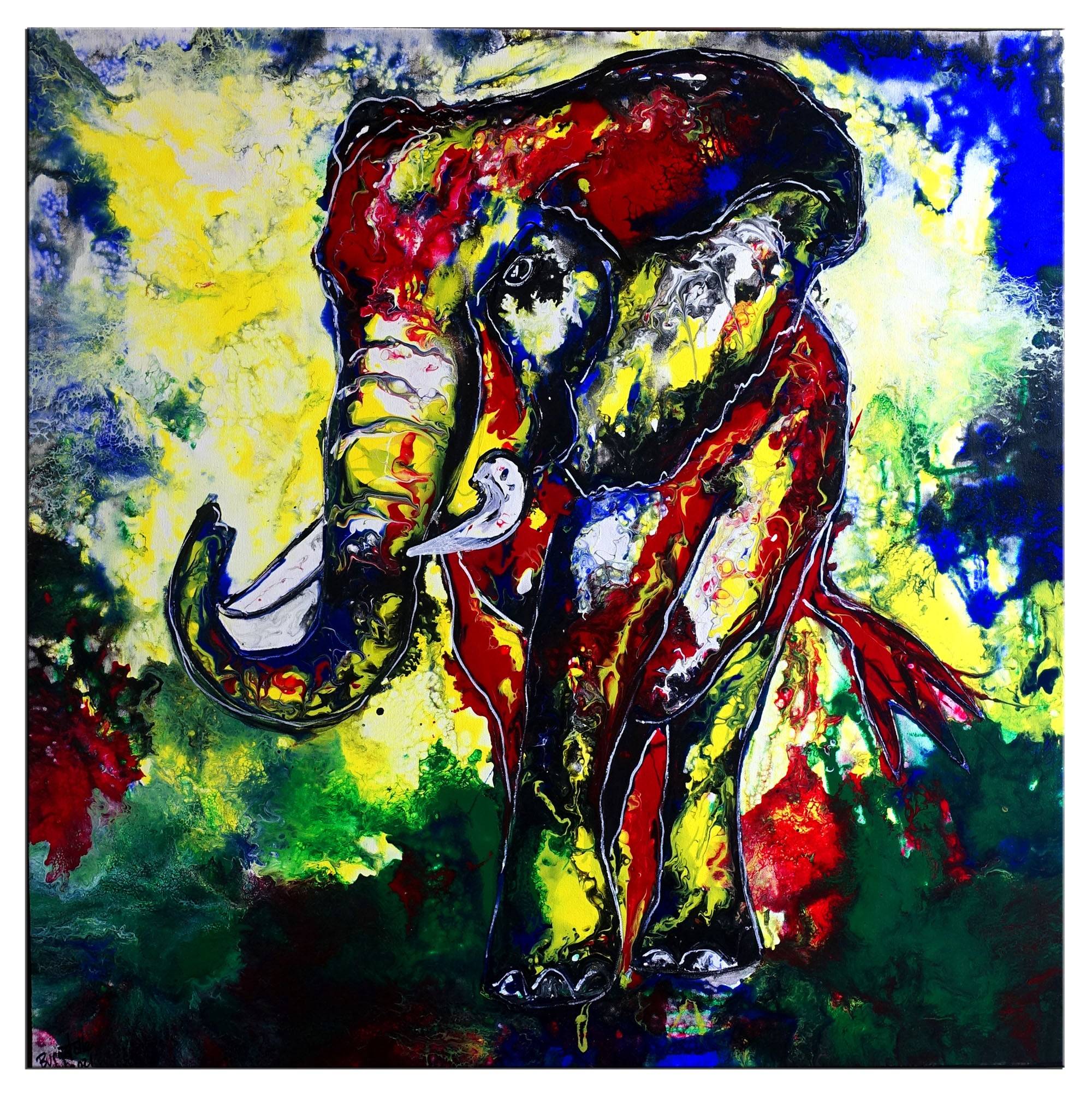 Elefant abstrakt bunt - handgemaltes Acrylbild