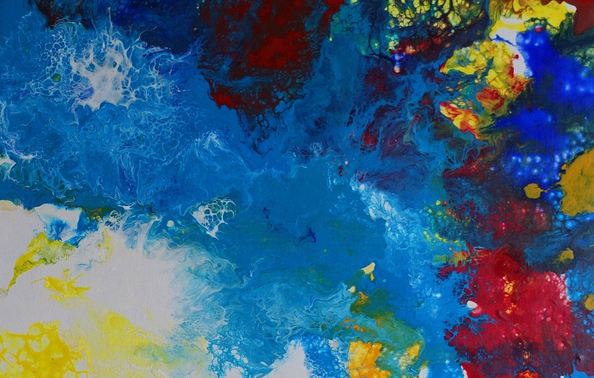 Abstrakte Kunst Bilder Malerei blau gelb Wandbild Wandbilder fuer Wohnzimmer